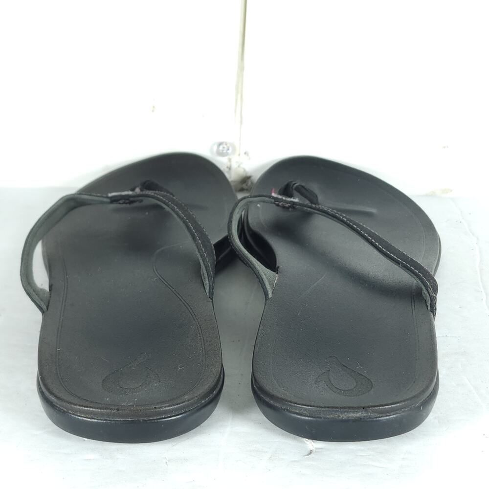 Olukai Women's Hono US8? Black Leather Slip On Flat Thong Flip Flop Sandals - Picture 10 of 16